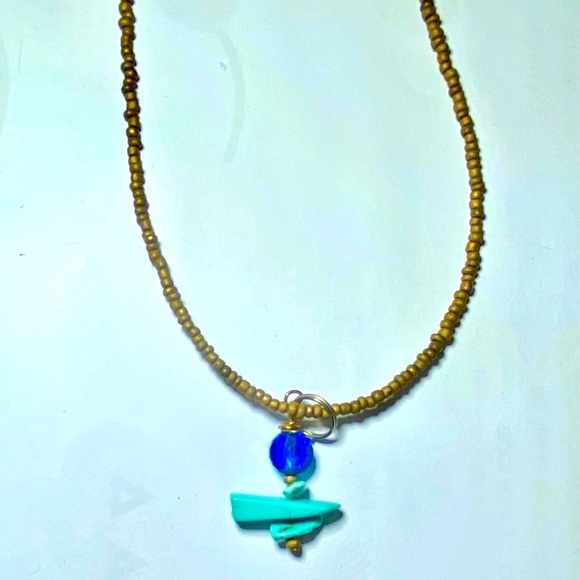 Jewelry - Turquoise and Blue Aurora Borealis faceted-Crystal necklace. 19 inch. Hand-made.